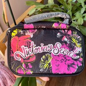 Victoria's Secret Black and Pink Floral Cosmetic Bag